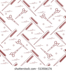 Cute pattern of scissors for cutting hair and combs. Design for banner, flyer, poster or print.