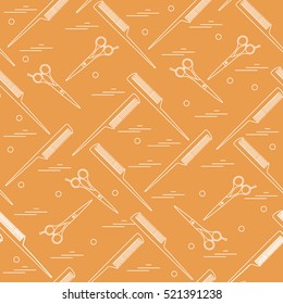 Cute pattern of scissors for cutting hair and combs. Design for banner, flyer, poster or print.