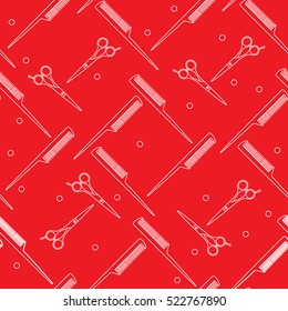 Cute pattern of scissors for cutting hair and combs. Design for banner, flyer, poster or print.