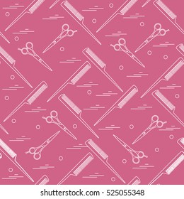 Cute pattern of scissors for cutting hair and combs. Design for banner, flyer, poster or print.