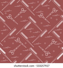Cute pattern of scissors for cutting hair and combs. Design for banner, flyer, poster or print.