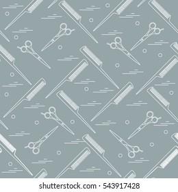 Cute pattern of scissors for cutting hair and combs. Design for banner, flyer, poster or print.