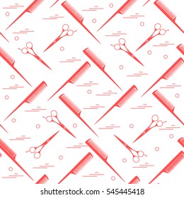 Cute pattern of scissors for cutting hair and combs. Design for banner, flyer, poster or print.