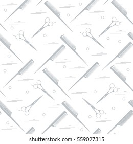 Cute pattern of scissors for cutting hair and combs. Design for banner, flyer, poster or print.