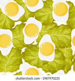 Cute pattern from Scrambled eggs. Unusual parint. Healthy breakfast. Vector illustration isolated on white background