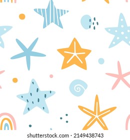 Cute pattern with sea stars. Starfish vector seamless print for textile, fabric and apparel.