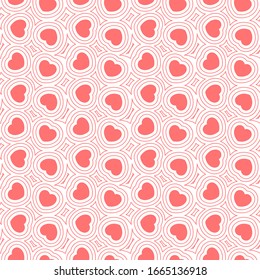 Cute pattern. The seamless background of pink hearts and curves on white background. Vector 8 EPS