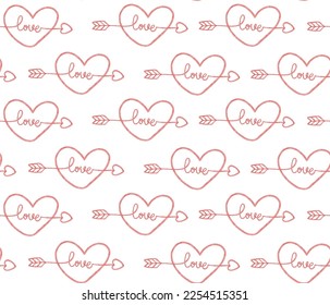 cute pattern seamless background watercolour red heart line art watercolour with love word and arrow in heart hand writing isolated on white background