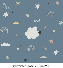 Cute Pattern seamless sky clound and star for fabric