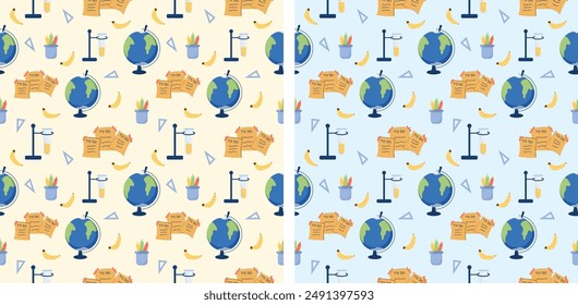 Children’s cute pattern set, back to school pattern, back to school doodle pattern set. Vector illustration in flat style.