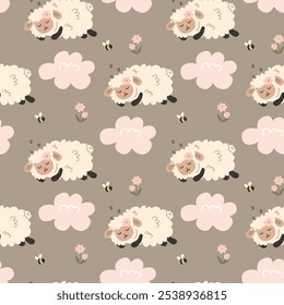 cute pattern with sheep. pattern with farm animals sheep