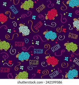 Cute  pattern with sheeps, vector format