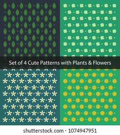 Cute pattern. Cute simple background with plant and flowers. Vector illustration