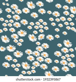 Patrón lindo con flor de margarita y camomilas. Color floral sin costuras. Interminable fondo botánico natural. Ilustración vectorial dibujada a mano para envolver papel, impresión textil, tela. 