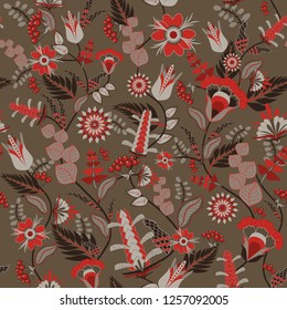 Cute pattern from a small flower. Small colorful flowers. brown background floral background
Elegant template for fashion prints. Modern floral background. Fashionable folk style. - Vector graphics