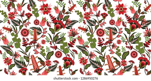Cute pattern from a small flower. Small colorful flowers. White background. Floral background.