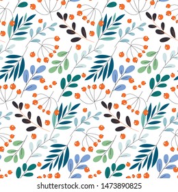 Cute pattern in small flower. Small colorful flowers. White background. Ditsy floral background. The elegant the template for fashion prints. Christmas pattern with branches and berries.