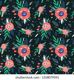 Cute pattern with small flower. Small colorful flowers. dark blue background. Ditsy floral background. The elegant the template for fashion prints