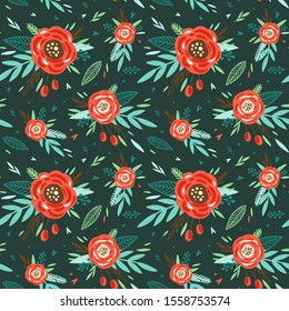 Cute pattern with small flower. Small colorful flowers. dark blue background. Ditsy floral background. The elegant the template for fashion prints