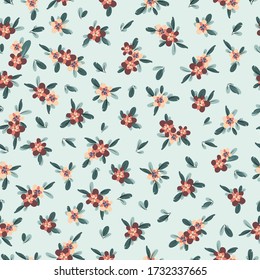 Cute pattern in small flower. Small colorful flowers. Blue background. Ditsy floral background. The elegant the template for fashion prints.