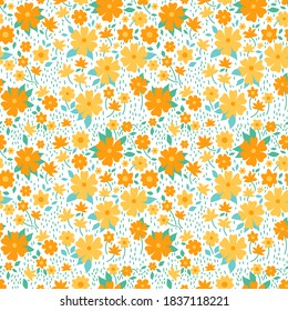 Cute pattern in small flower. Small colorful flowers. White background. Ditsy floral background. The elegant the template for fashion prints.