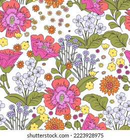 Cute pattern in small flower. Small colorful flowers. White background. Ditsy floral background. The elegant the template for fashion prints.