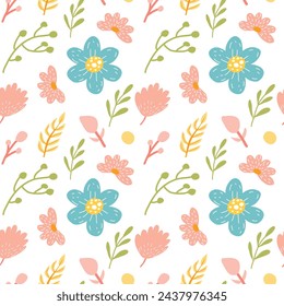 Cute pattern in small flower. Small colorful flowers. White background.