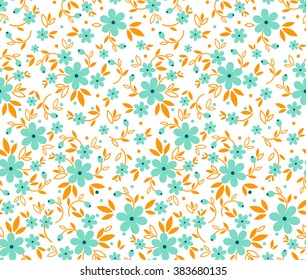 Cute pattern in small flower. Small colorful flowers seamless pattern. White background.