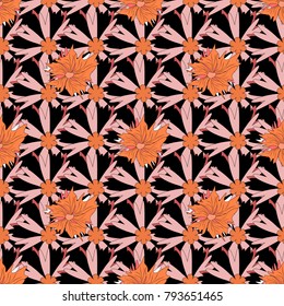 Cute pattern in small flower. The elegant the template for fashion prints. Small black, orange and pink flowers. Ditsy floral background. Vector seamless pattern.