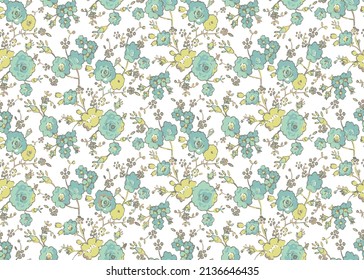 Cute pattern in small flower. Small green flowers seamless pattern. White background. Seamless flower pattern.Seamless pattern with liberty flowers. Retro vector floral background.