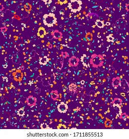 Cute pattern in a small flower. Little colorful flowers. Colorful and bright summer silhouette. Abstract seamless pattern with leaves and flowers. Background with floral vector for modern style.