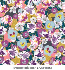 Patrón lindo en una flor pequeña. Poco dejan flores. Colorido y luminoso dibujo de la silueta de verano. Resumen sin fisuras con hojas, amapolas. Vector de plantilla de composición de fondo para el estilo moderno.