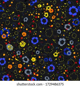 Cute pattern in a small flower. Little leave flowers. Colorful bright summer silhouette line drawing . Abstract seamless with leaves, poppies. Background composition template vector for modern style.