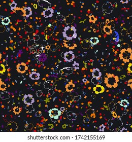 Cute pattern in a small flower. Little leave flowers. Colorful bright summer silhouette line drawing . Abstract seamless with leaves, poppies. Background composition template vector for modern style.