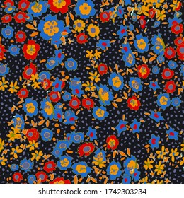 Cute pattern in a small flower. Little leave flowers. Colorful bright summer silhouette line drawing . Abstract seamless with leaves, poppies. Background composition template vector for modern style.