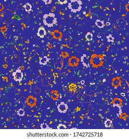 Patrón lindo en una flor pequeña. Poco dejan flores. Colorido y luminoso dibujo de la silueta de verano. Resumen sin fisuras con hojas, amapolas. Vector de plantilla de composición de fondo para el estilo moderno.