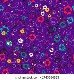 Cute pattern in a small flower. Little leave flowers. Colorful bright summer silhouette line drawing . Abstract seamless with leaves, poppies. Background composition template vector for modern style.