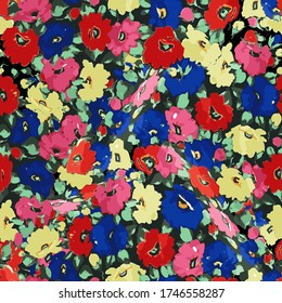 Cute pattern in a small flower. Little leave flowers. Colorful bright summer silhouette line drawing . Abstract seamless with leaves, poppies. Background composition template vector for modern