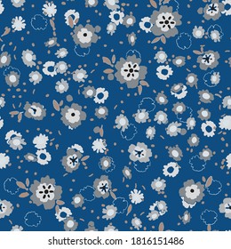 Cute pattern in a small flower. Little colorful flowers. Creative and bright summer silhouette. Abstract seamless doodle leaves and flowers. Background with floral vector modern style color. Cartoon