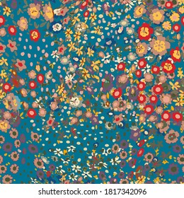 Patrón lindo en una flor pequeña. Pequeñas flores de colores. Silhouette de verano creativa y luminosa. Resumen de hojas de doodle y flores sin fisuras. Fondo con el vector floral color de estilo moderno. Caricatura