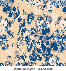 Patrón lindo en una flor pequeña. Pequeñas flores de colores. Silhouette de verano creativa y luminosa. Resumen de hojas de doodle y flores sin fisuras. Fondo con el vector floral color de estilo moderno. Caricatura