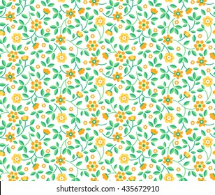 Cute pattern in small flower. Small pale yellow flowers. White background. Ditsy floral background. The elegant the template for fashion prints.