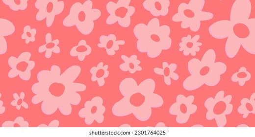 Cute pattern in small flower. Pink Sakura flowers, blossoming japanese cherry. Symbol of spring. Small colorful flowers. Pink background. Floral seamless pattern. Small cute simple spring flowers