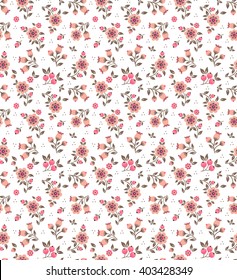 Cute Pattern In Small Flower. Small Pink Flowers. White Background.