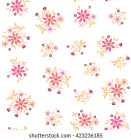 Cute pattern in small flower. Small pink flowers. White background. Spring floral background. The elegant the template for fashion prints.