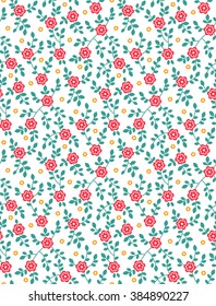 Cute pattern in small flower. Small red flowers seamless pattern. White background. Seamless flower pattern. 