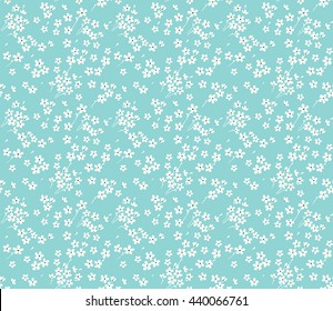 Cute Pattern In Small Flower. Small White Flowers. Blue Background. Ditsy Floral Background. The Elegant The Template For Fashion Prints.