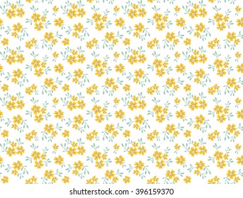 Cute pattern in small flower. Small yellow flowers. White background.  Small cute simple spring flowers. Seamless floral pattern. 