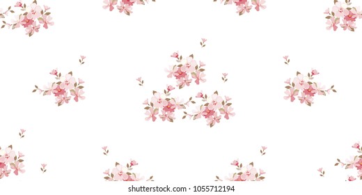 Cute pattern in small flowers. Floral seamless background for textile, wallpapers, wrapping, paper. Pink.