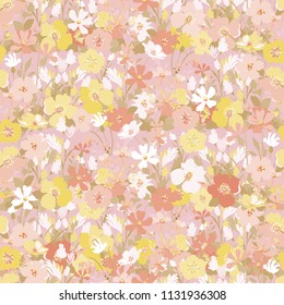 Cute pattern in small flowers. Floral seamless background for textile, wallpapers, wrapping, paper. Pastel colors.